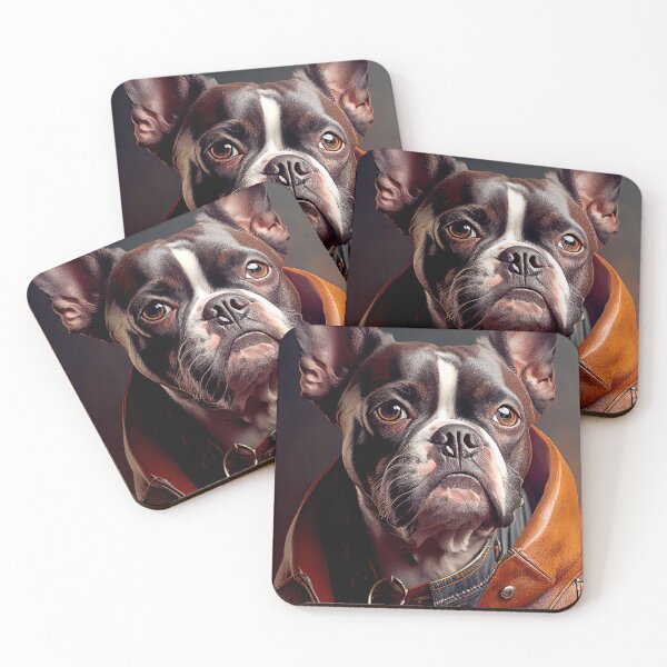Item preview, Boston Terrier wearing leather jacket - Dog Breed Portrait designed and sold by Nalaxation.