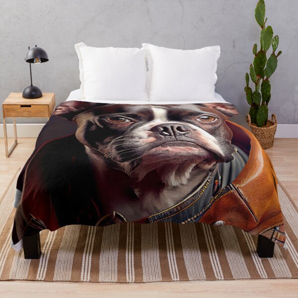 Item preview, Boston Terrier wearing leather jacket - Dog Breed Portrait designed and sold by Nalaxation.