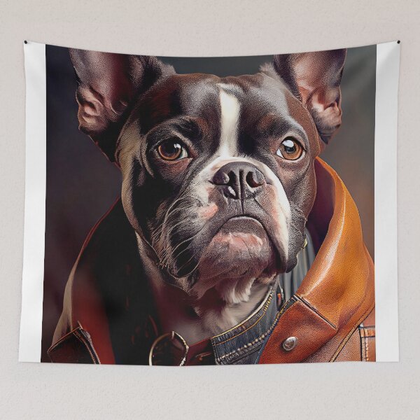 Item preview, Boston Terrier wearing leather jacket - Dog Breed Portrait designed and sold by Nalaxation.