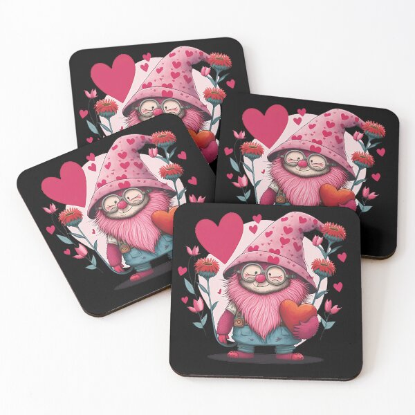 Item preview, Pink Gnome Holding Heart with red flowers Valentine's Day designed and sold by Med ing.