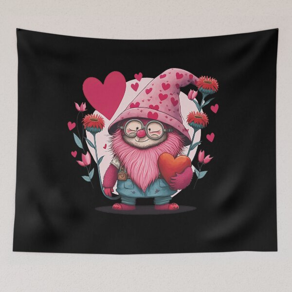 Item preview, Pink Gnome Holding Heart with red flowers Valentine's Day designed and sold by Med ing.