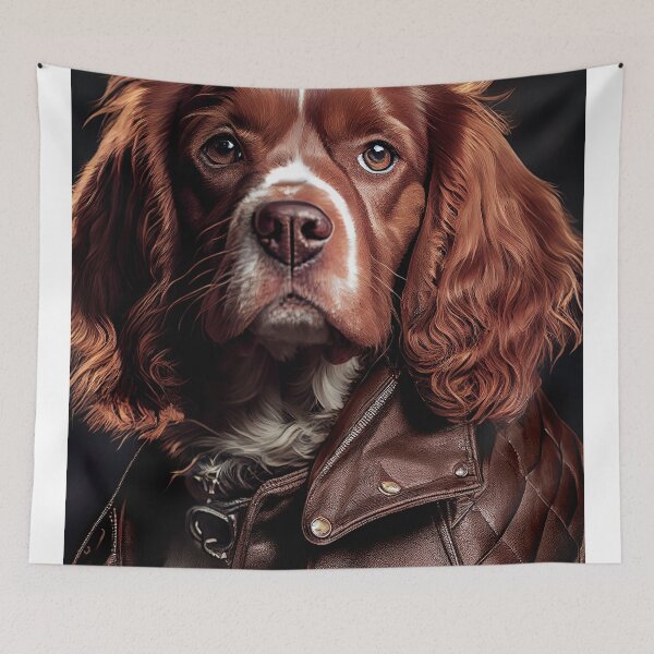 Item preview, Brittany Dog wearing leather jacket - Dog Breed Portrait designed and sold by Nalaxation.