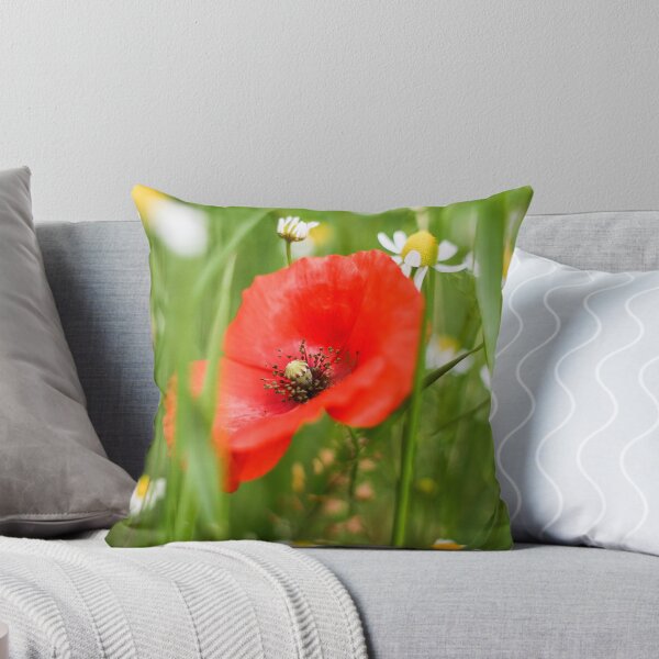 Item preview, Red poppy flower pillow designed and sold by PurefireDesigns.