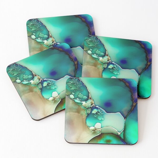 Item preview, Sea Glass Abstract Cobalt and Turquoise - Ink on Watercolor Paper designed and sold by newnomads-art.
