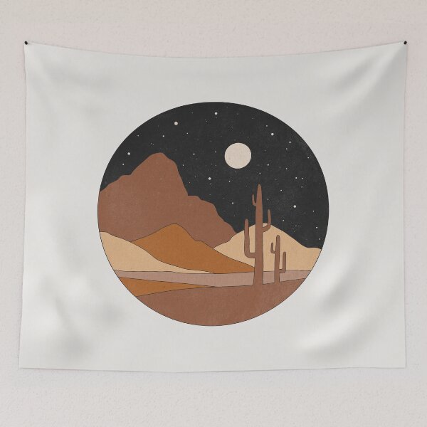 Item preview, Moon on the starry sky, mountains, and cactuses.  designed and sold by KO-SIM.