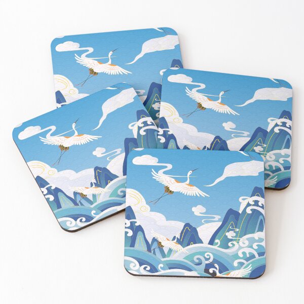 Item preview, auspicious sea waves alpine auspicious clouds crane  shading designed and sold by UnaWu533.