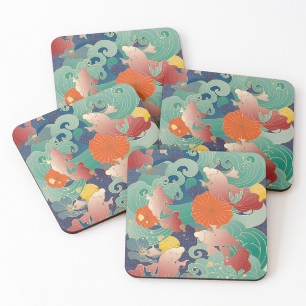 Item preview, traditional classical auspicious cherry blossom  wave goldfish shading designed and sold by UnaWu533.