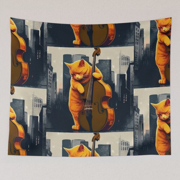 Item preview, Cat Playing a Double Bass designed and sold by AlexArtCollega.