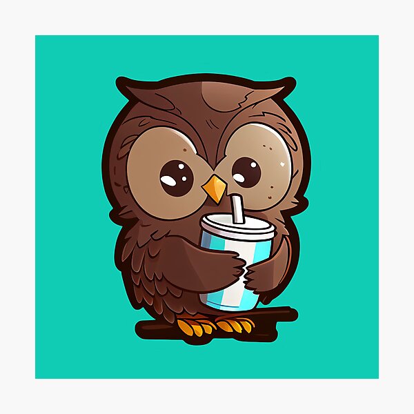 Item preview, Chibi owl drinking hot chocolate designed and sold by schizarty.