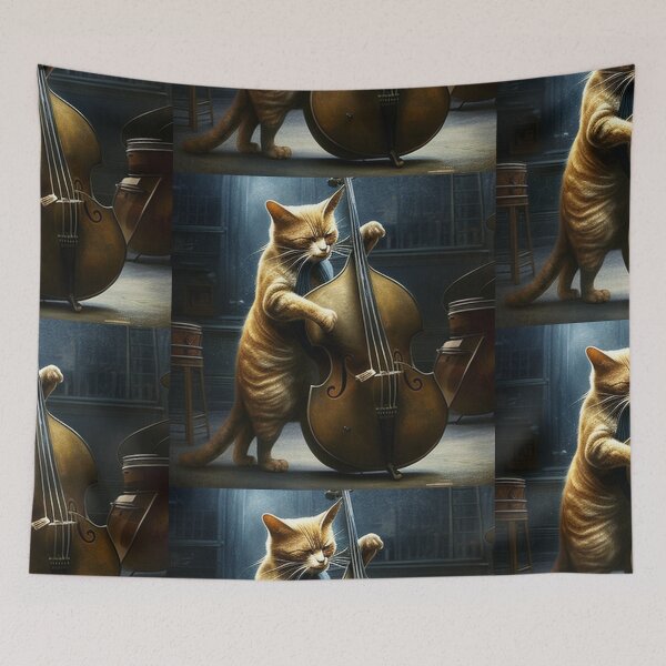 Item preview, Cat Playing a Double Bass designed and sold by AlexArtCollega.