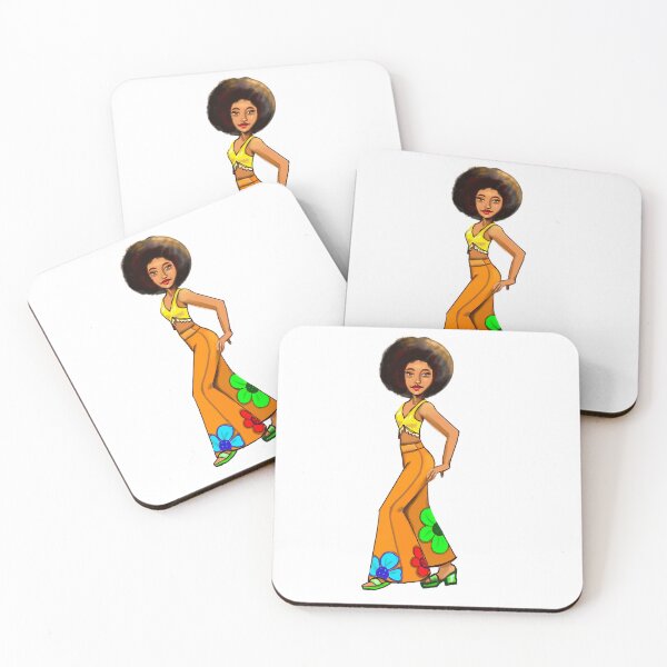 Item preview, Retro 60s and 70s Chic girl in Afro and flower power pattern bell bottom pants- groovy 1960s and 1970s retro designed and sold by Artonmytee.