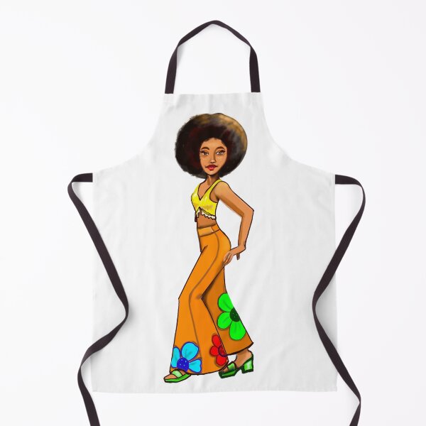 Item preview, Retro 60s and 70s Chic girl in Afro and flower power pattern bell bottom pants- groovy 1960s and 1970s retro designed and sold by Artonmytee.