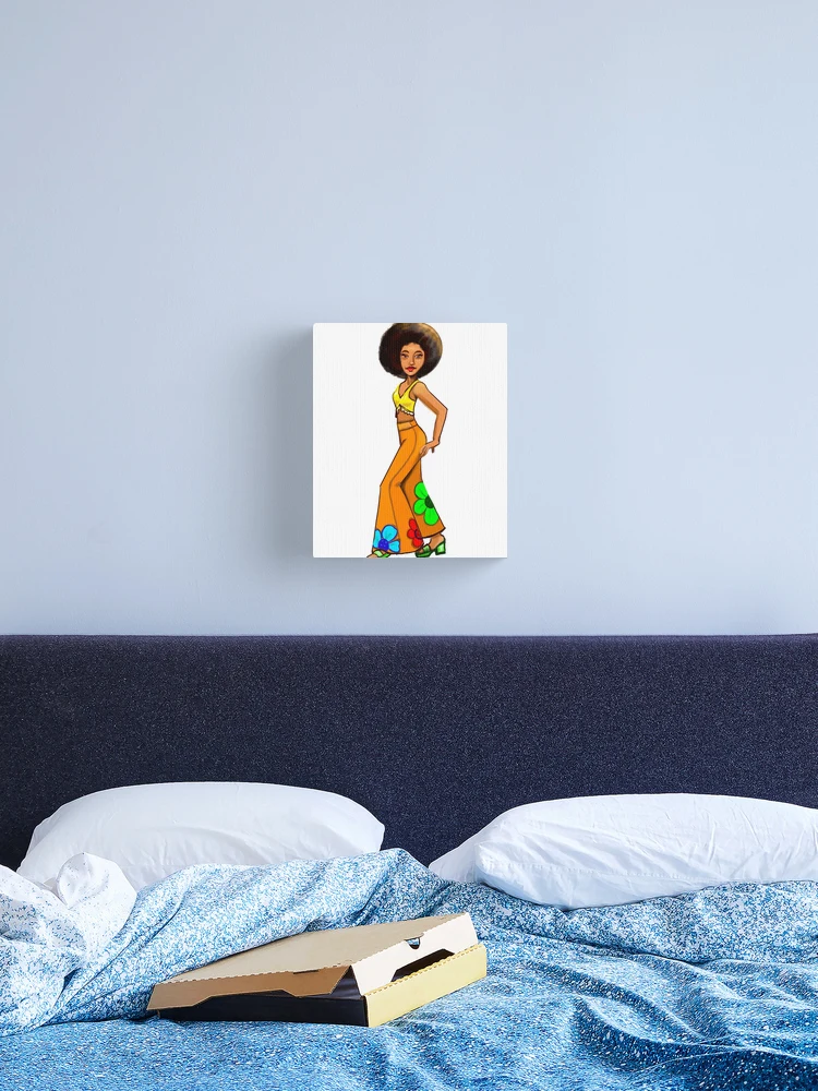 Retro 60s and 70s Chic girl in Afro and flower power pattern bell bottom  pants- groovy 1960s and 1970s retro Canvas Print for Sale by Artonmytee