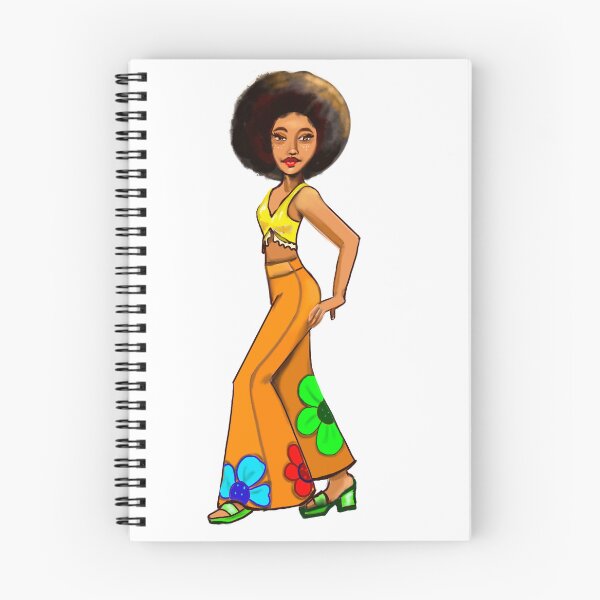 Item preview, Retro 60s and 70s Chic girl in Afro and flower power pattern bell bottom pants- groovy 1960s and 1970s retro designed and sold by Artonmytee.