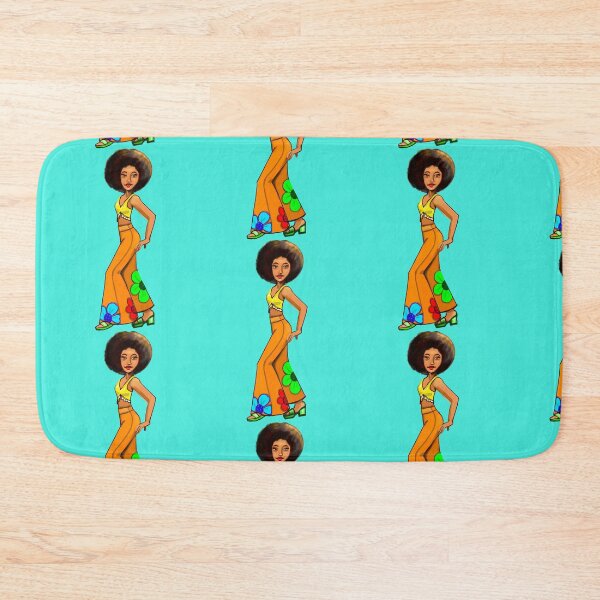 Item preview, Retro 60s and 70s Chic girl in Afro and flower power pattern bell bottom pants- groovy 1960s and 1970s retro designed and sold by Artonmytee.