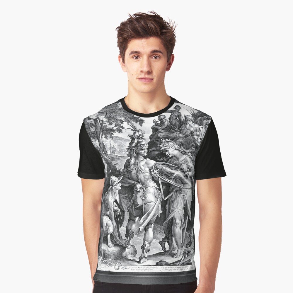 Minerva En Mercurius Bewapenen Perseus by Jan Harmensz. Muller - Preparing For Battle 4 Minerva En Mercurius Bewapenen Perseus by Jan Harmensz. Muller Remastered Xzendor7 Classical Art Old Masters Reproductions Graphic T-Shirt