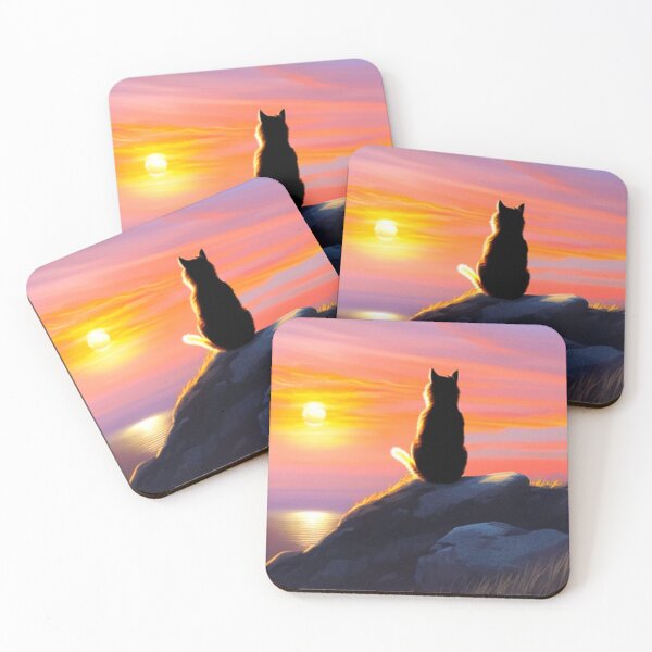 Item preview, Cat on a Rock Watching the Sunset Over the Sea designed and sold by HanaiPrint.