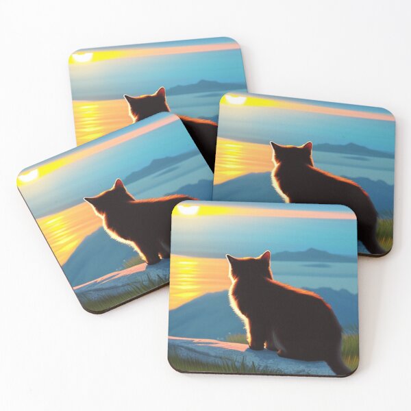 Item preview, Cat Watching the Sunset Over Calm Seas and With Blue Sky designed and sold by HanaiPrint.