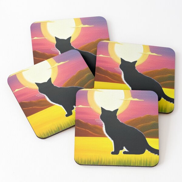Item preview, Cartoon Black Cat Watching the Sunset designed and sold by HanaiPrint.