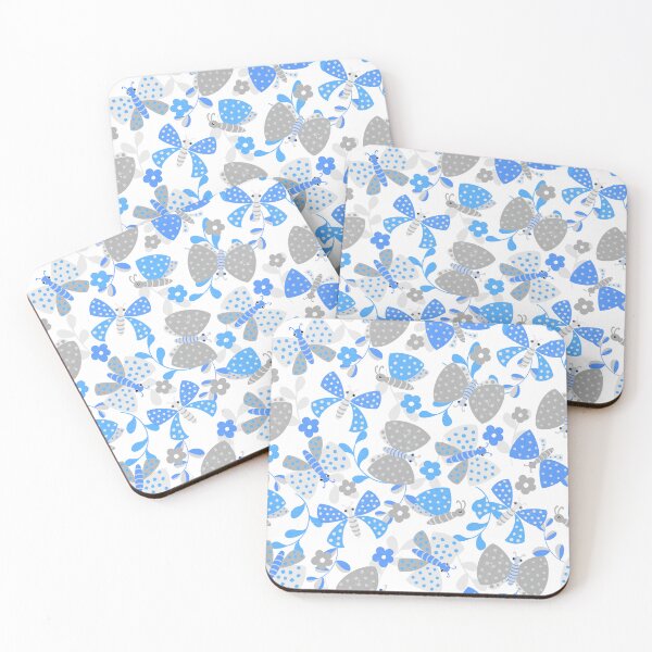 Item preview, Cute butterfly in a flower garden pattern with blue and gray palate designed and sold by Kaushlydraw.