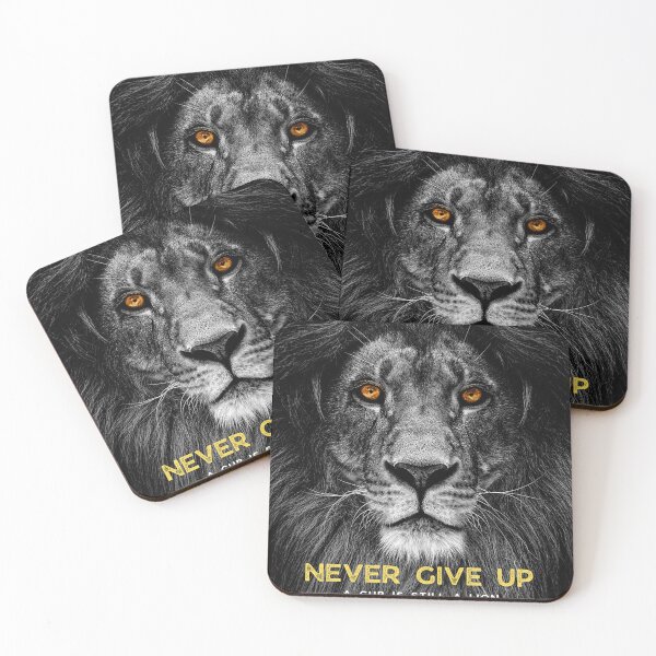 Item preview, NEVER GIVE UP Black & White Lion Motivational Mindset Quote designed and sold by hiunlimit.