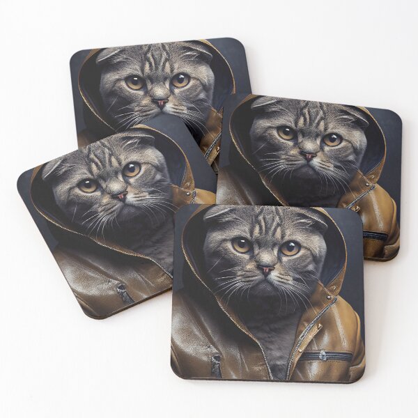 Item preview, Scottish Fold Cat Breed Portrait wears a leather jacket designed and sold by Nalaxation.