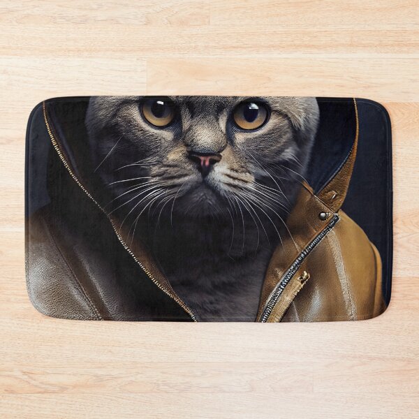 Item preview, Scottish Fold Cat Breed Portrait wears a leather jacket designed and sold by Nalaxation.