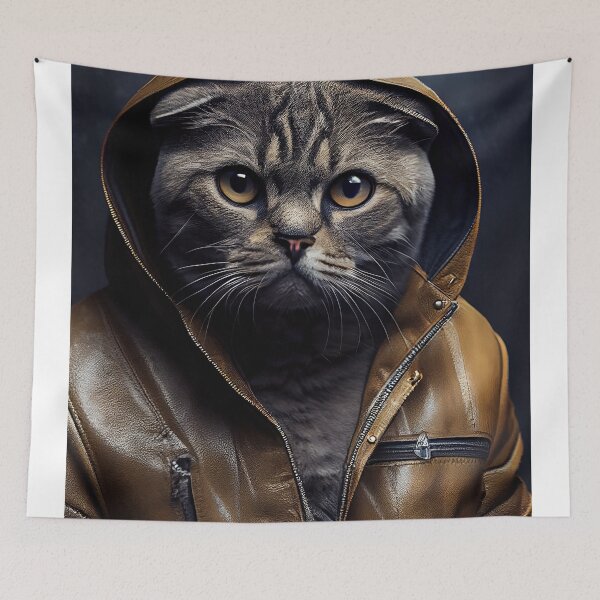 Item preview, Scottish Fold Cat Breed Portrait wears a leather jacket designed and sold by Nalaxation.
