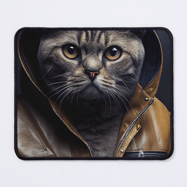 Item preview, Scottish Fold Cat Breed Portrait wears a leather jacket designed and sold by Nalaxation.