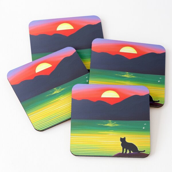 Item preview, Funny Scene of a Cartoon Cat Watching the Sunset designed and sold by HanaiPrint.