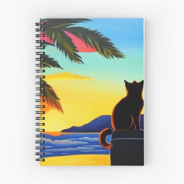 Item preview, Cartoon Cat Watching the Sunset From a Tropical Beach designed and sold by HanaiPrint.
