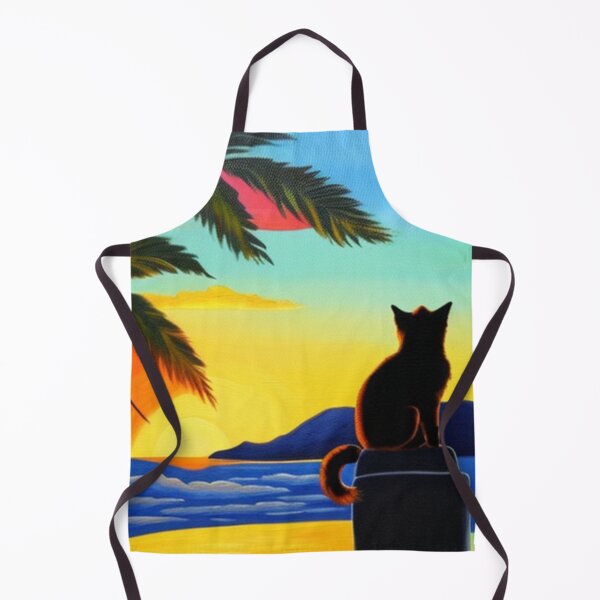 Item preview, Cartoon Cat Watching the Sunset From a Tropical Beach designed and sold by HanaiPrint.