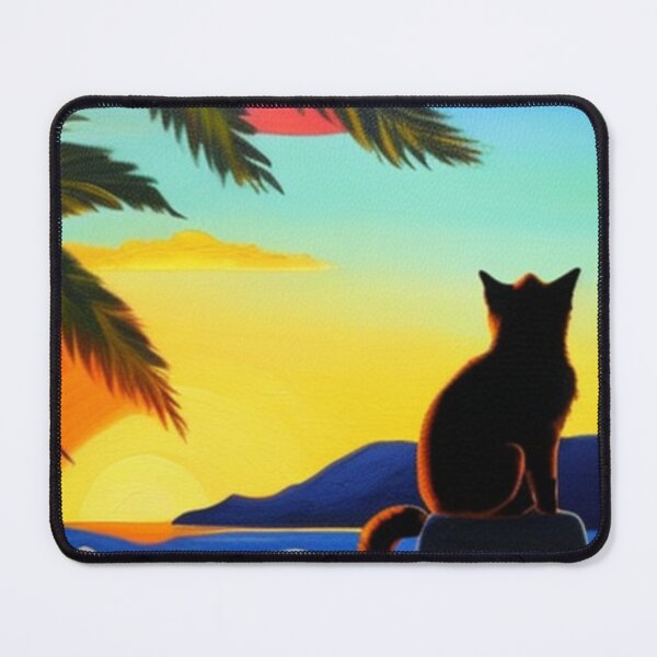 Item preview, Cartoon Cat Watching the Sunset From a Tropical Beach designed and sold by HanaiPrint.
