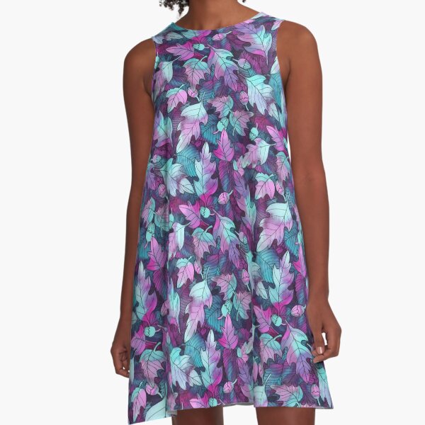 Forest ground at night - seamless pattern - mints and grapes A-Line Dress