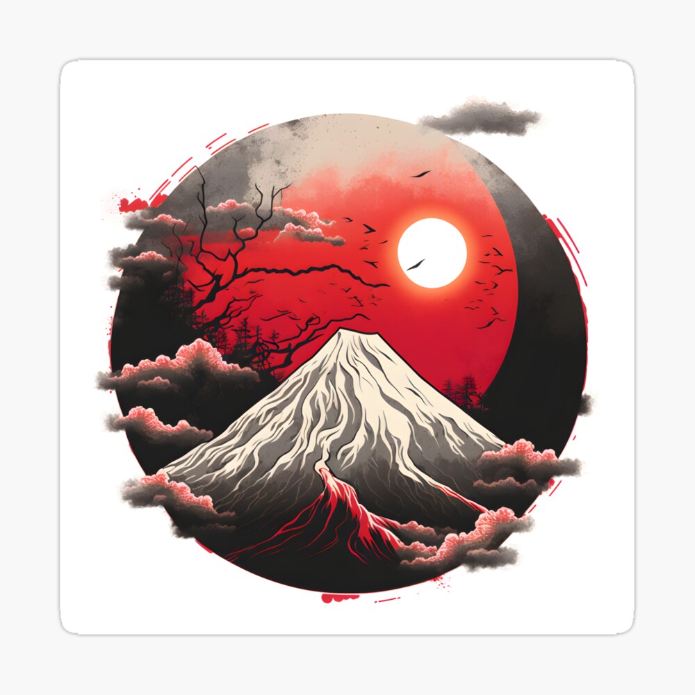 絵画 Red Mountain Japanese Mt.Fuji Metal Engraving Wall Art Red Mountain Cloud