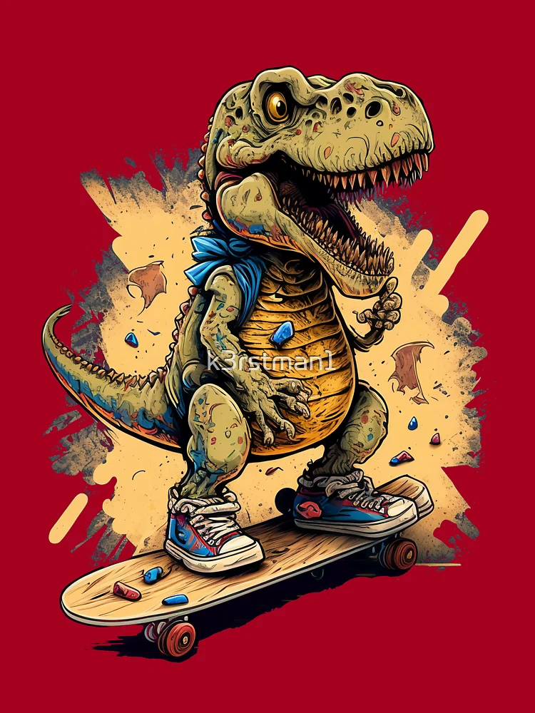 Dinos Outta Control top - Original, Graffiti, Skateboard Art - Hand Painted, Cute, Kidrobot, Creature, Artwork. Painted Skateboard. Pet Dinosaur