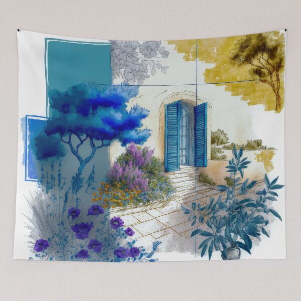 Item preview, Mediterranean garden scene designed and sold by FlatLandPrints.