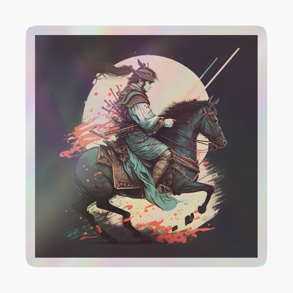 Samurai Warrior With Sword Riding Horse Designed Vector Image - View #8