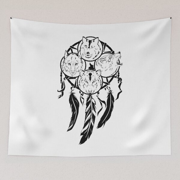 Item preview, Four Wolves Dream Catcher Black designed and sold by Barnissim.