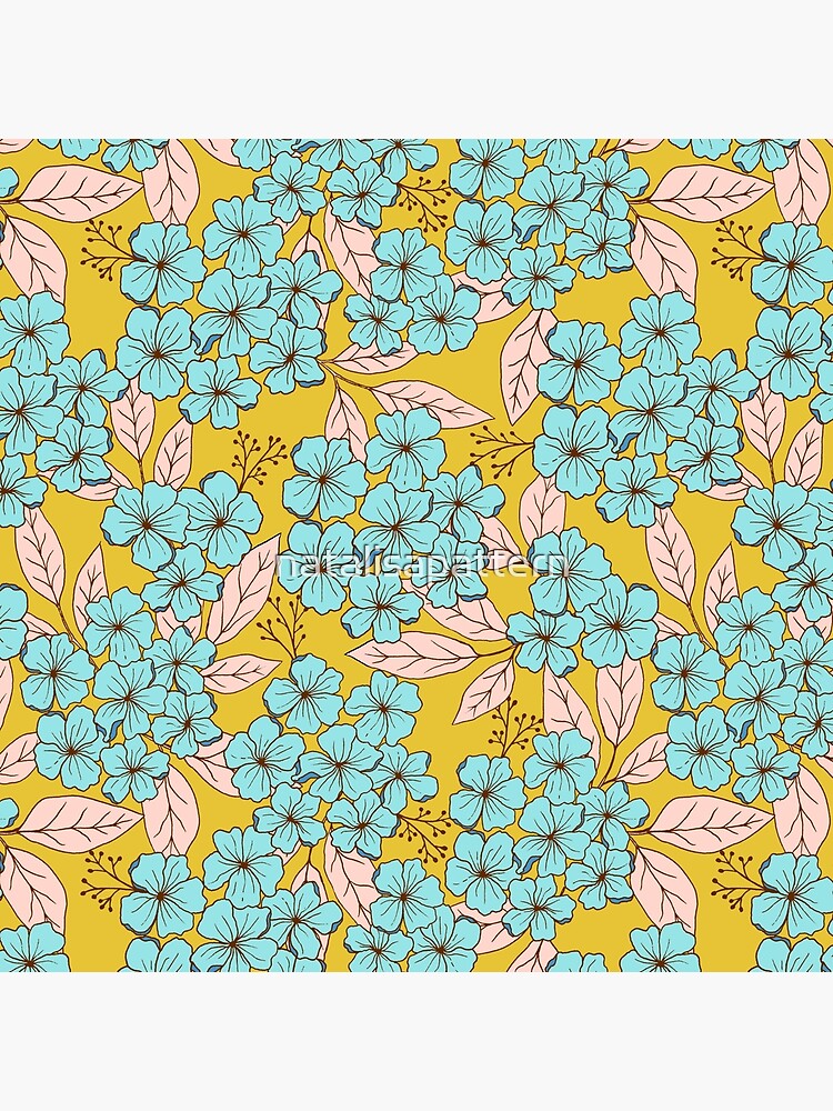 Vintage hydrangea flowers botanical design in light blue and yellow - Vintage  Flowers - Sticker