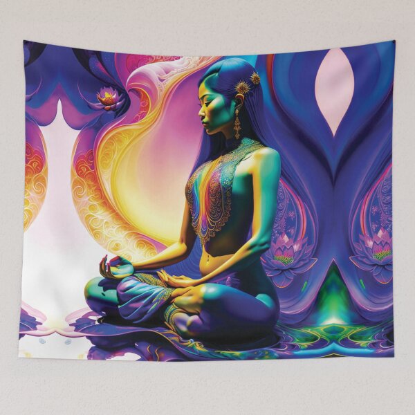Item preview, meditation,girl meditating,serenity,lotus,lotus pose,peace,blue,closed eyes designed and sold by SBlagojevic.