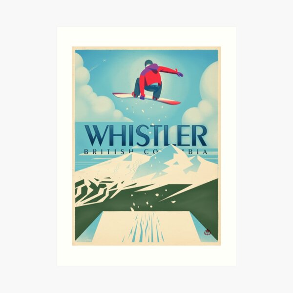 "Snowboard Booter" Affiche de voyage de Whistler, BC Impression artistique