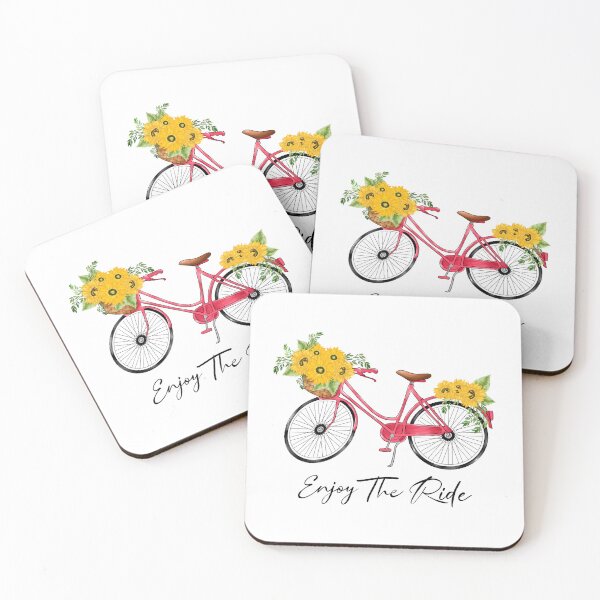 Item preview, Enjoy the ride - Pink female bycicle with lots of sunflowers, aquarelle designed and sold by EmeraldeaArt.