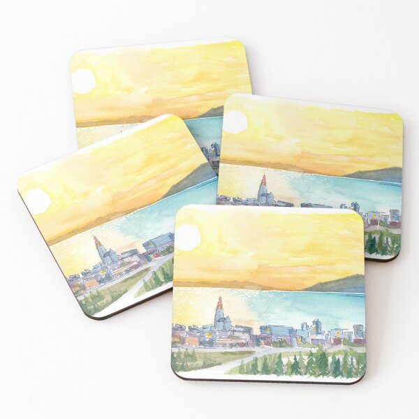 Item preview, Amazing View of Reykjavik Iceland with Hallgrimskirkja Church and Sea during Sunset designed and sold by artshop77.