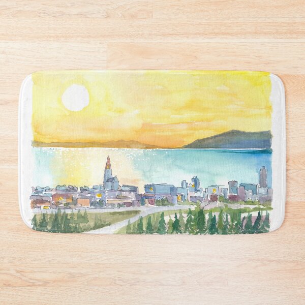Item preview, Amazing View of Reykjavik Iceland with Hallgrimskirkja Church and Sea during Sunset designed and sold by artshop77.