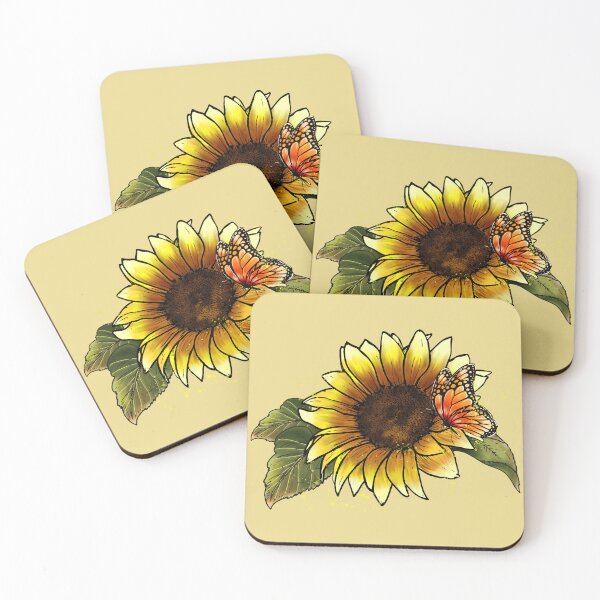 Item preview, aquarell sunflower with butterflies designed and sold by EmeraldeaArt.