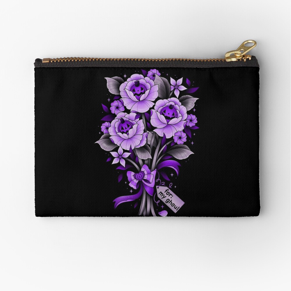 Coffin & Rose Pattern Long Wallet, Gothic Zipper Around Coin Purse,  Halloween Large Capacity Purse