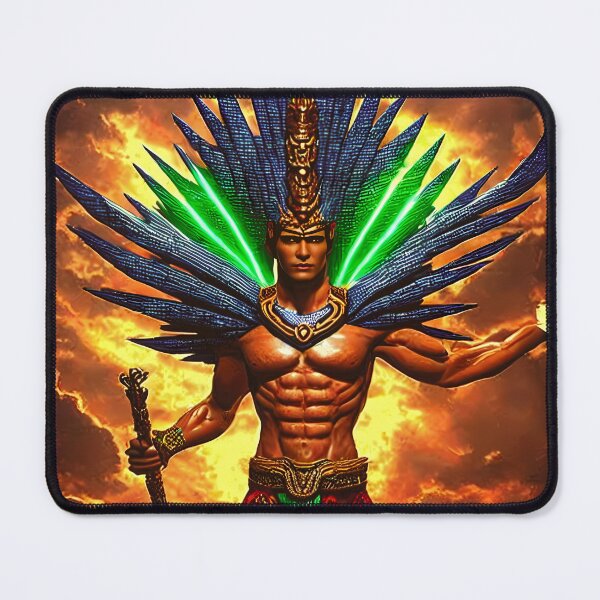 Item preview, Quetzalcoatl Gold Clouds Blue Faethers Green Lights, A.I. Artwork - Gods Collection designed and sold by SpektroDesign.