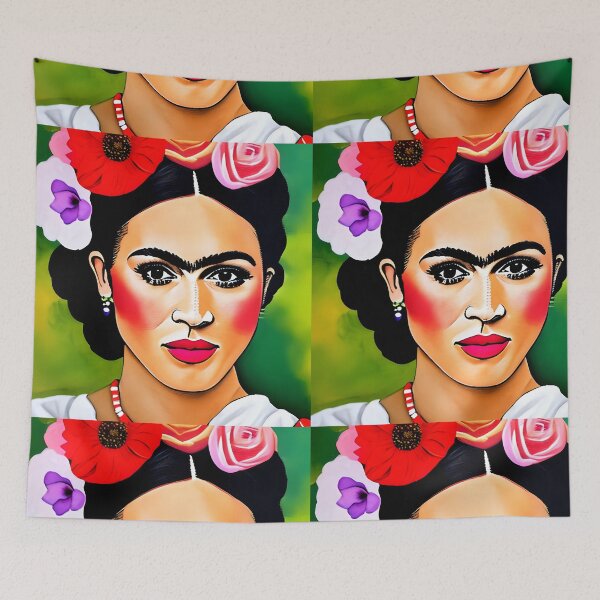 Item preview, Copy of Mexican Folk Art, beautiful lady in green, yellow and red, Inspired by Frida Kalho designed and sold by RoyalRepublics.