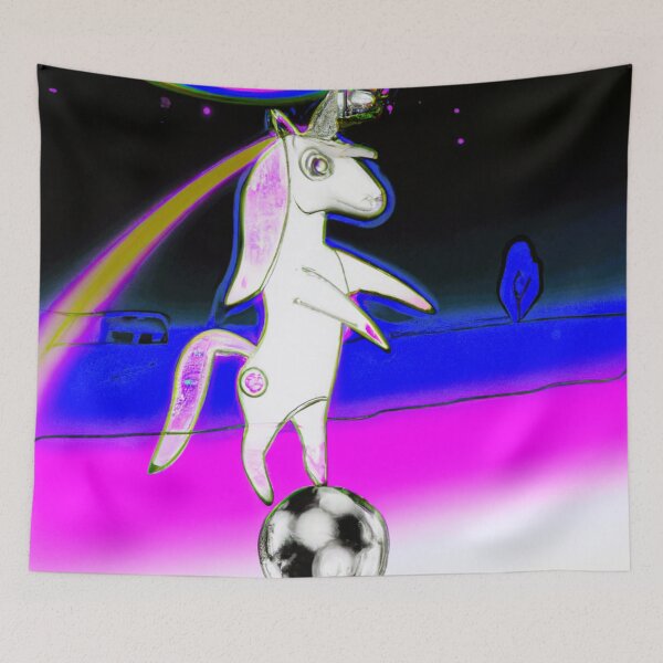 Item preview, pink psychedelic unicorn playing soccer designed and sold by MarcelSchubert5.